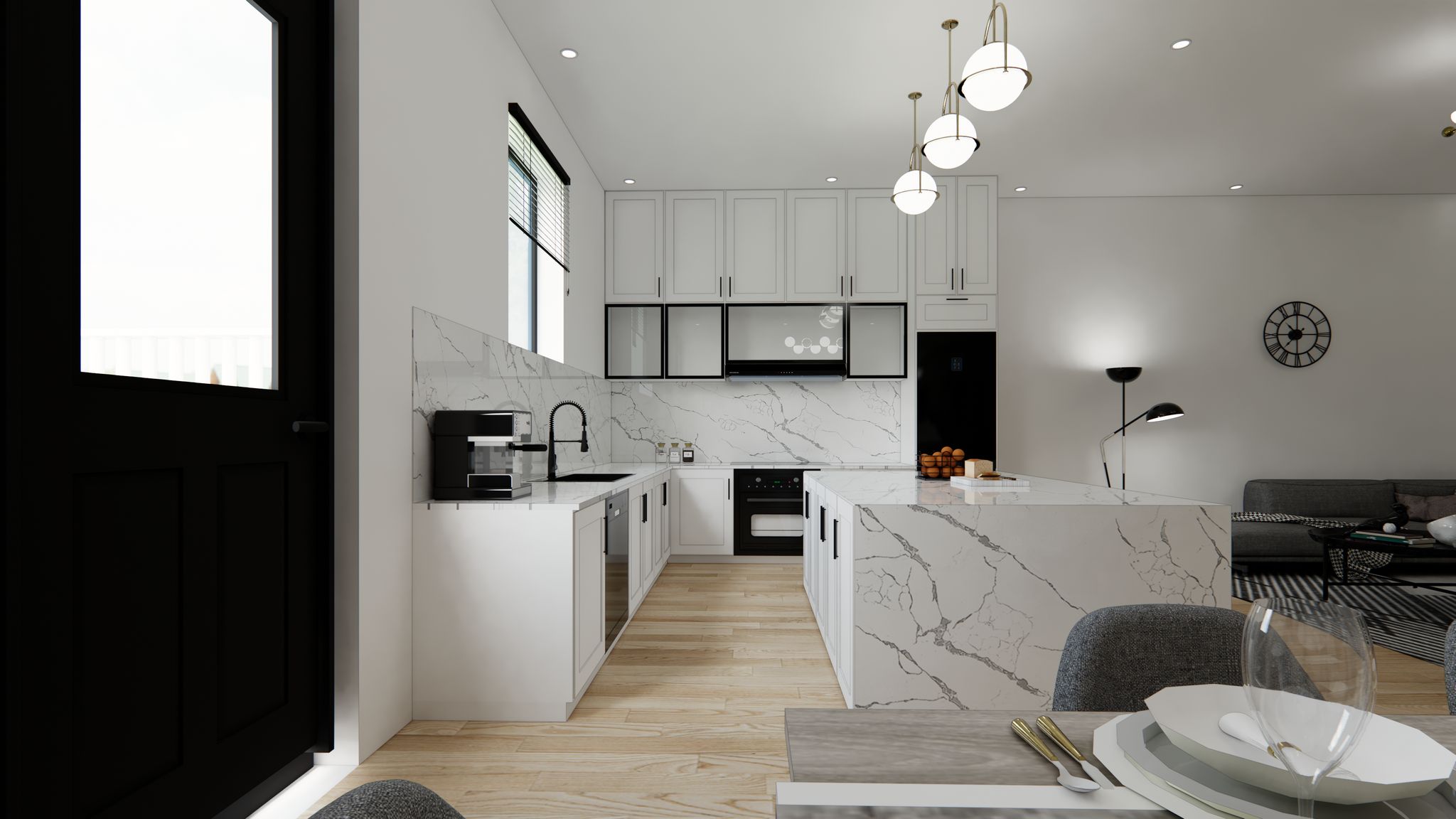 Wardsville townhome interior — open concept living dining kitchen